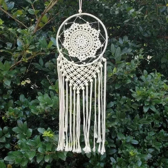 Macrame dreamcatcher with beads Natural cream color 32" Crochet Boho Hippie - Picture 1 of 10